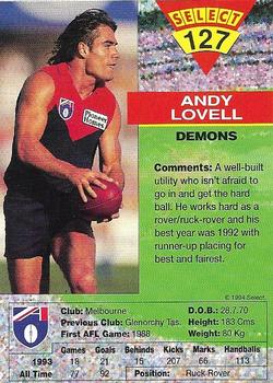 1994 Select AFL #127 Andy Lovell Back